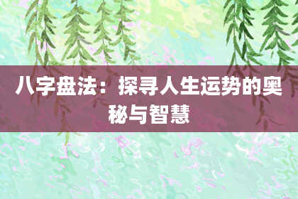 八字盘法：探寻人生运势的奥秘与智慧